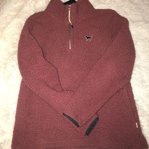PINK by VS Sherpa Boyfriend Quarter-Zip Pullover